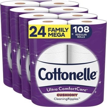 Cottonelle Ultra ComfortCare Toilet Paper with Cushiony CleaningRipples, Soft Bath Tissue (24 Family Mega Rolls = 108 Regular Rolls)